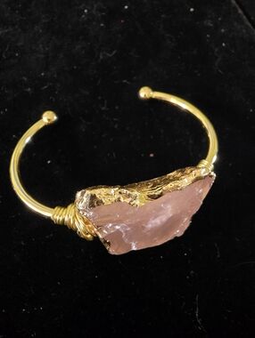 Gold Wire Rose Quartz Raw Stone Bracelet - Women Jewelry